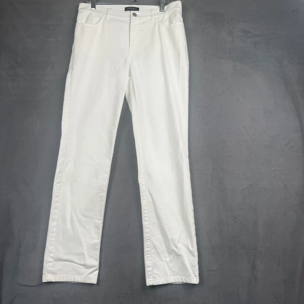 Lafayette 148 New York White Straight Leg Denim Pants Womens Size 8 Cotton Blend